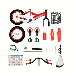 OUKANING 12-Inch Kids' Bicycle – Sturdy Red Bike with Dual Brakes & Training Wheels
