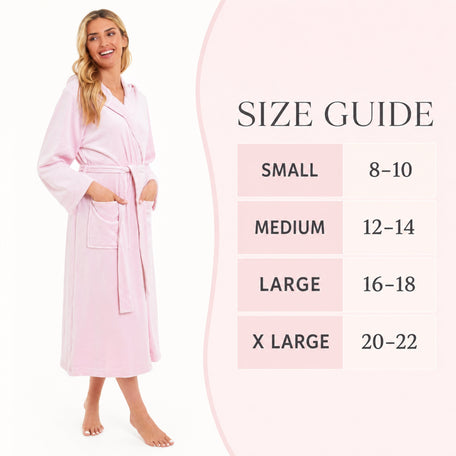 Women's Hooded Velour Bathrobe Ultra Soft Luxurious Pink And Grey
