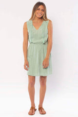 Bonnie Shadow Stripe Mini Dress with Tassel Ties