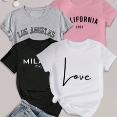 4-Pack Girls' Graphic Print T-Shirts – Trendy Summer Tees