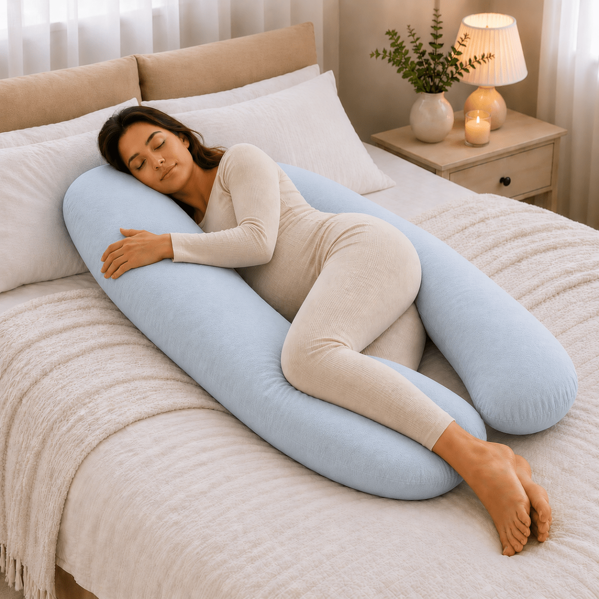 9ft Maternity Pillow & Case – Light Blue, Full Body Pregnancy Pillow