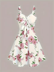 Elegant Floral V-Neck Cami Dress – Sleeveless & Flared