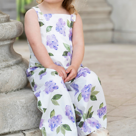 White Daisy Girls' Grape Print Dungarees, Adjustable Button Straps, image 3