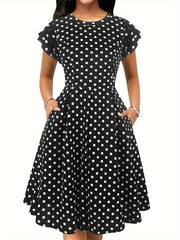Chic Houndstooth Ruffle Sleeve Dress – Classic & Flattering