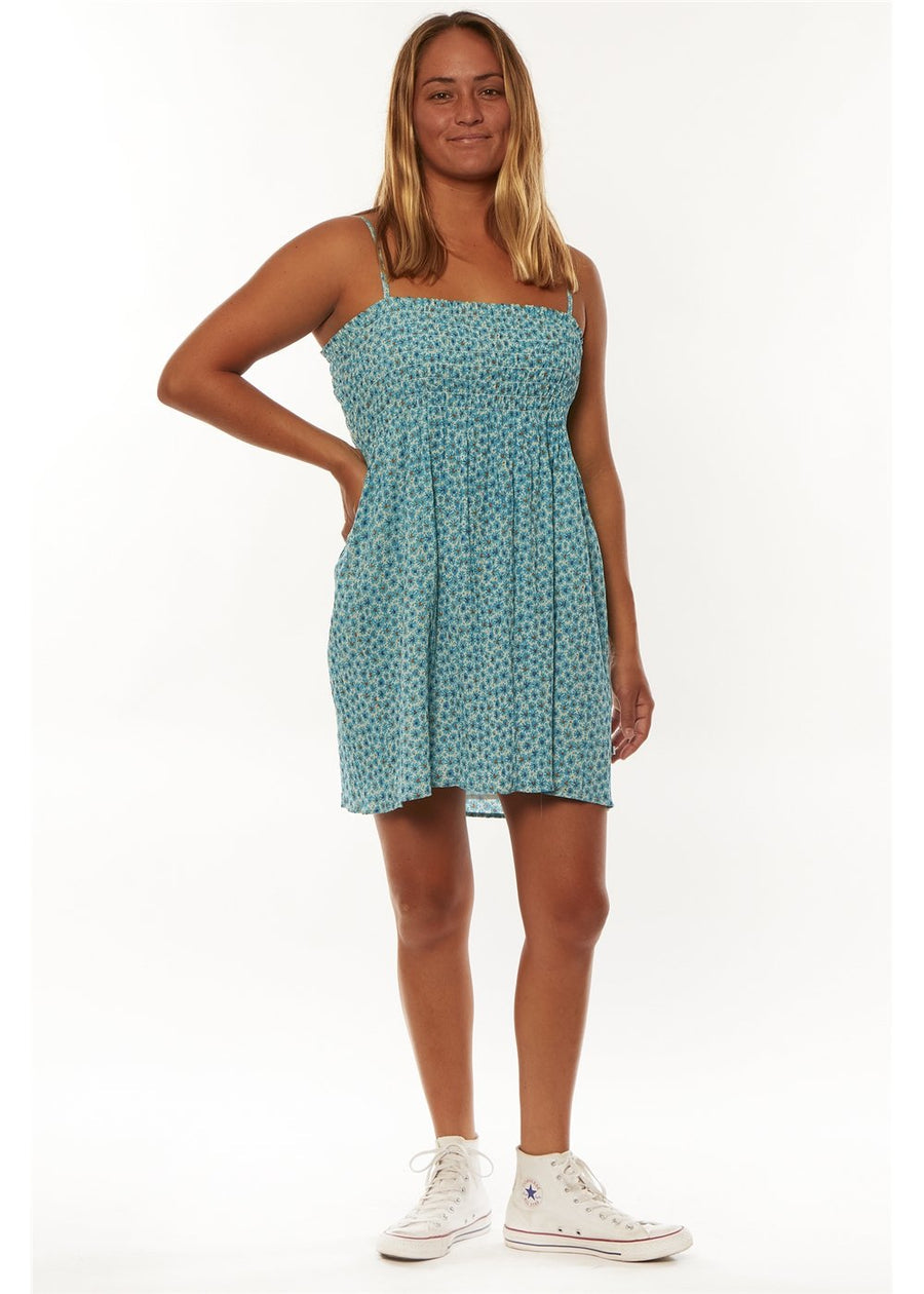 Cassi Smocked Bodice Mini Dress in Eco Crinkle
