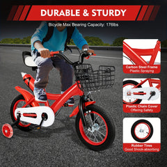 OUKANING 12-Inch Kids' Bicycle – Sturdy Red Bike with Dual Brakes & Training Wheels