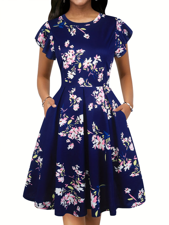 Chic Houndstooth Ruffle Sleeve Dress, Classic & Flattering