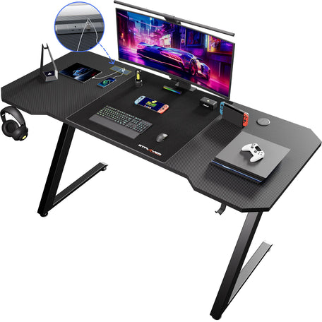 GTPLAYER Z-Frame Gaming Desk – Carbon Fibre Surface with Headphone Hook