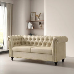 Victoria Chesterfield 2-Seater Sofa – Elegant Button-Back Linen Settee