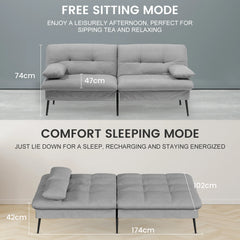 COMHOMA 3-Seater Fabric Sofa Bed – Adjustable Futon with Upgraded Frame