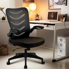 ErgoFlex Mesh Office Chair – Space-Saving Swivel Chair with Flip-Up Armrests
