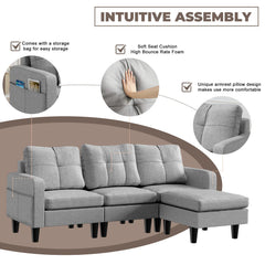 Modern L-Shaped Fabric Sofa Bed – Convertible Recliner with Wooden Legs
