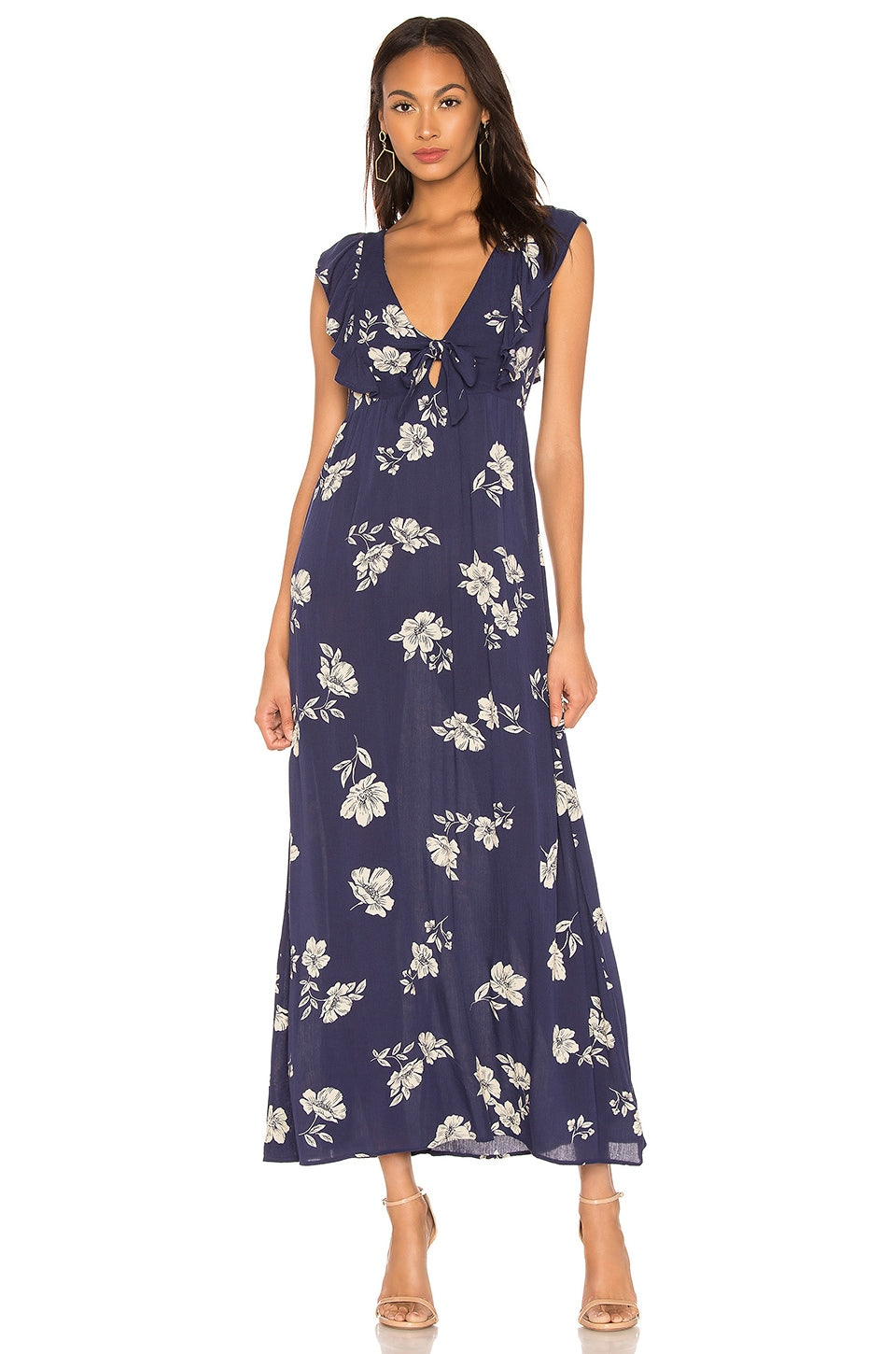 Carolina Ruffle Shoulder Maxi Dress with Tie Waist