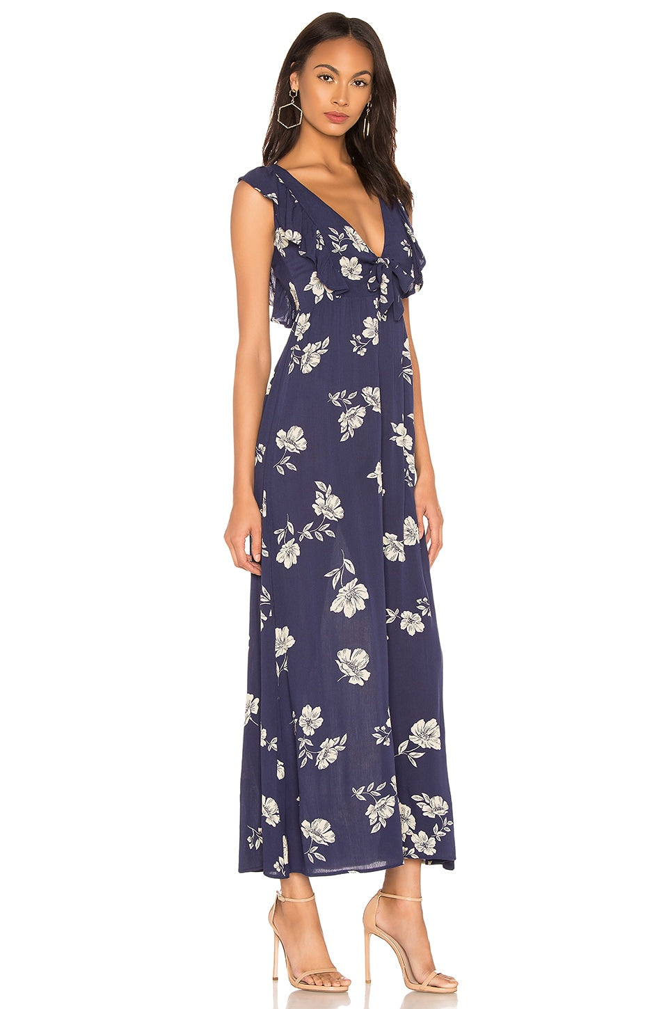 Carolina Ruffle Shoulder Maxi Dress with Tie Waist