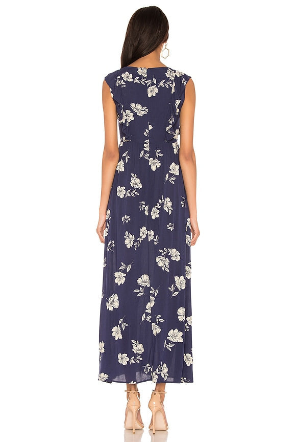 Carolina Ruffle Shoulder Maxi Dress with Tie Waist