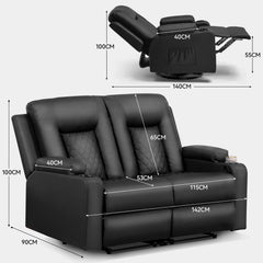 COMHOMA 2-Seater Recliner Sofa – Faux Leather Lounge Suite