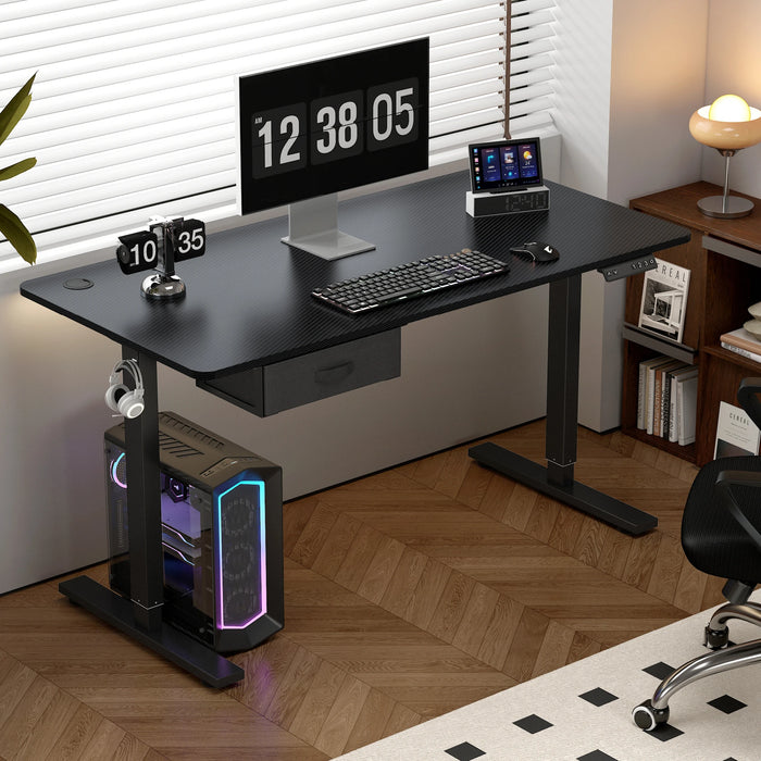 Electric Height Adjustable Standing Desk, Sit-Stand Office Desk with USB & Drawer, Black