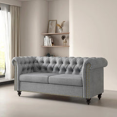 Victoria Chesterfield 2-Seater Sofa – Elegant Button-Back Linen Settee