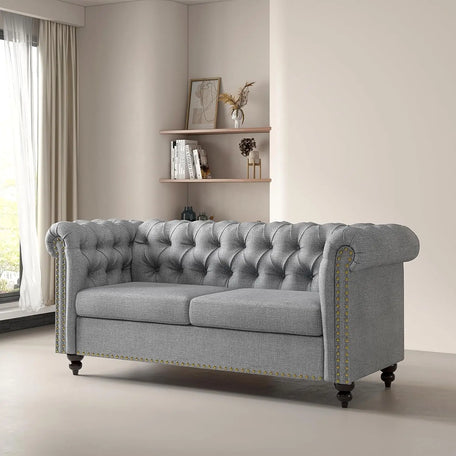 Victoria Chesterfield 2-Seater Sofa – Elegant Button-Back Linen Settee