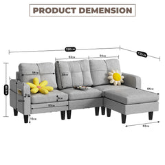 Modern L-Shaped Fabric Sofa Bed – Convertible Recliner with Wooden Legs