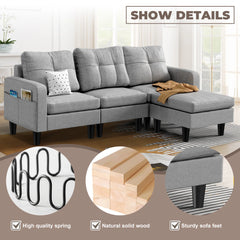 Modern L-Shaped Fabric Sofa Bed – Convertible Recliner with Wooden Legs