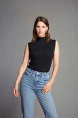 Women's Sleeveless Mock Neck Top – Ribbed Micro Modal, Black
