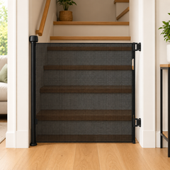 Retractable Fabric Stair Gate – Black, Up to 120cm Wide