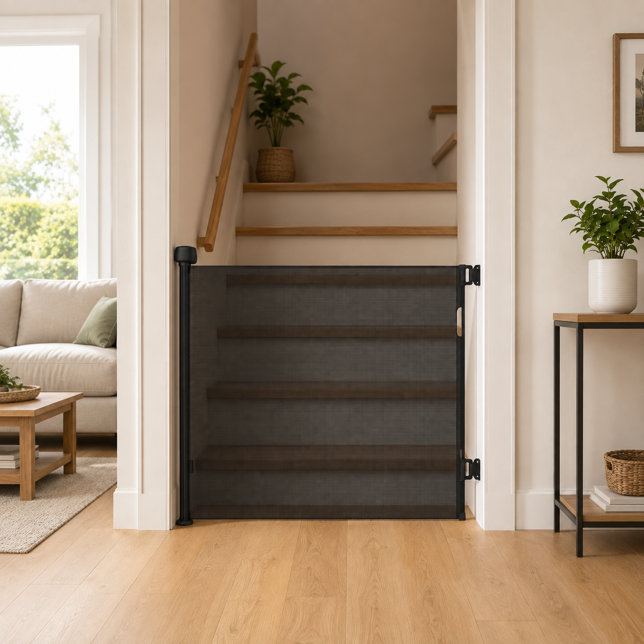Retractable Fabric Stair Gate – Black, Up to 120cm Wide