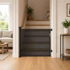 Retractable Fabric Stair Gate – Black, Up to 120cm Wide