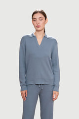 Ribbed Lounge Jumper – Pima Cotton & Baby Alpaca, Polo Collar