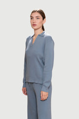 Ribbed Lounge Jumper – Pima Cotton & Baby Alpaca, Polo Collar