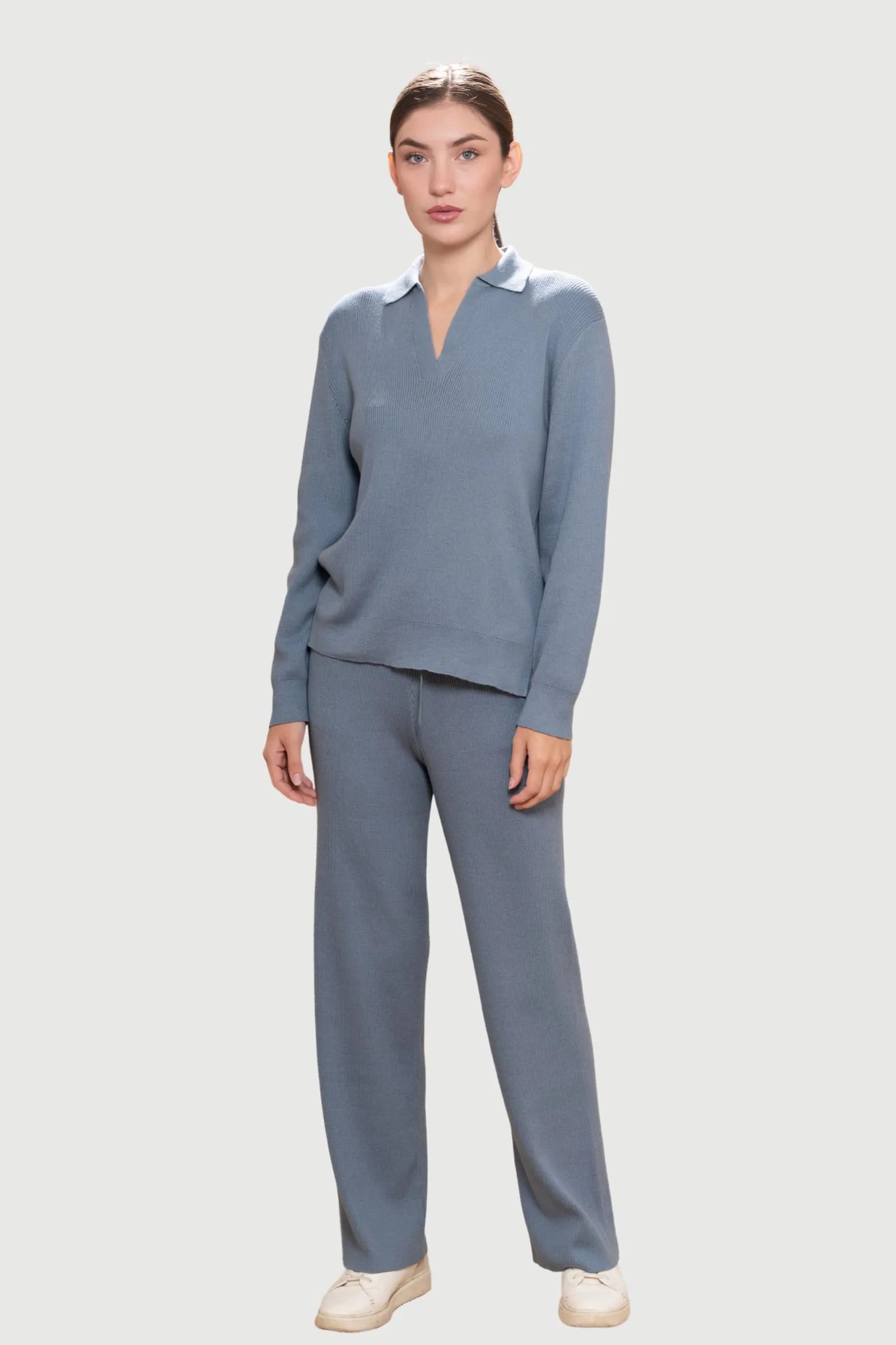 Ribbed Lounge Trousers – Pima Cotton & Baby Alpaca, Wide Leg