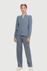 Ribbed Lounge Trousers – Pima Cotton & Baby Alpaca, Wide Leg