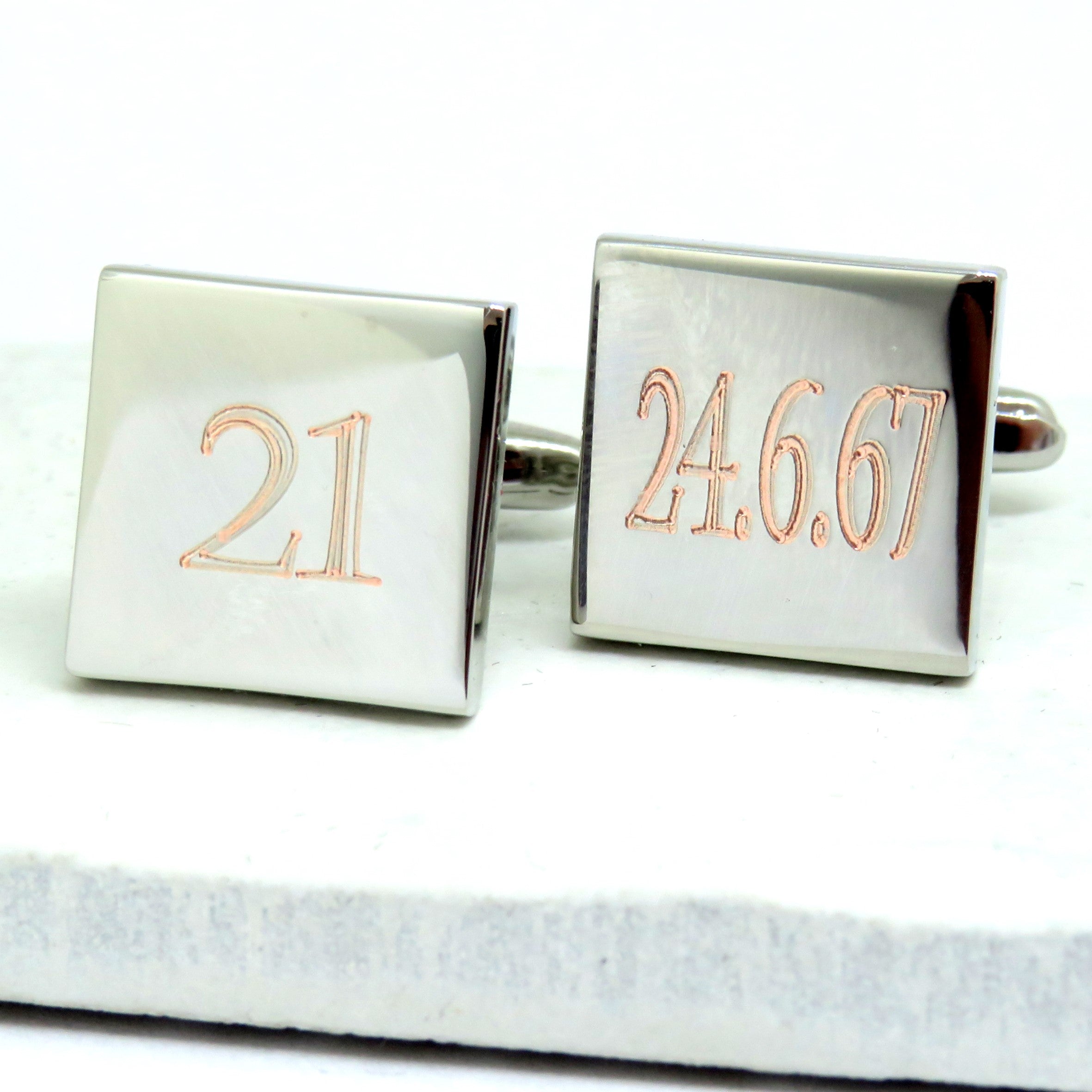 Personalised Cufflinks with Name & Date – Engraved, 18mm