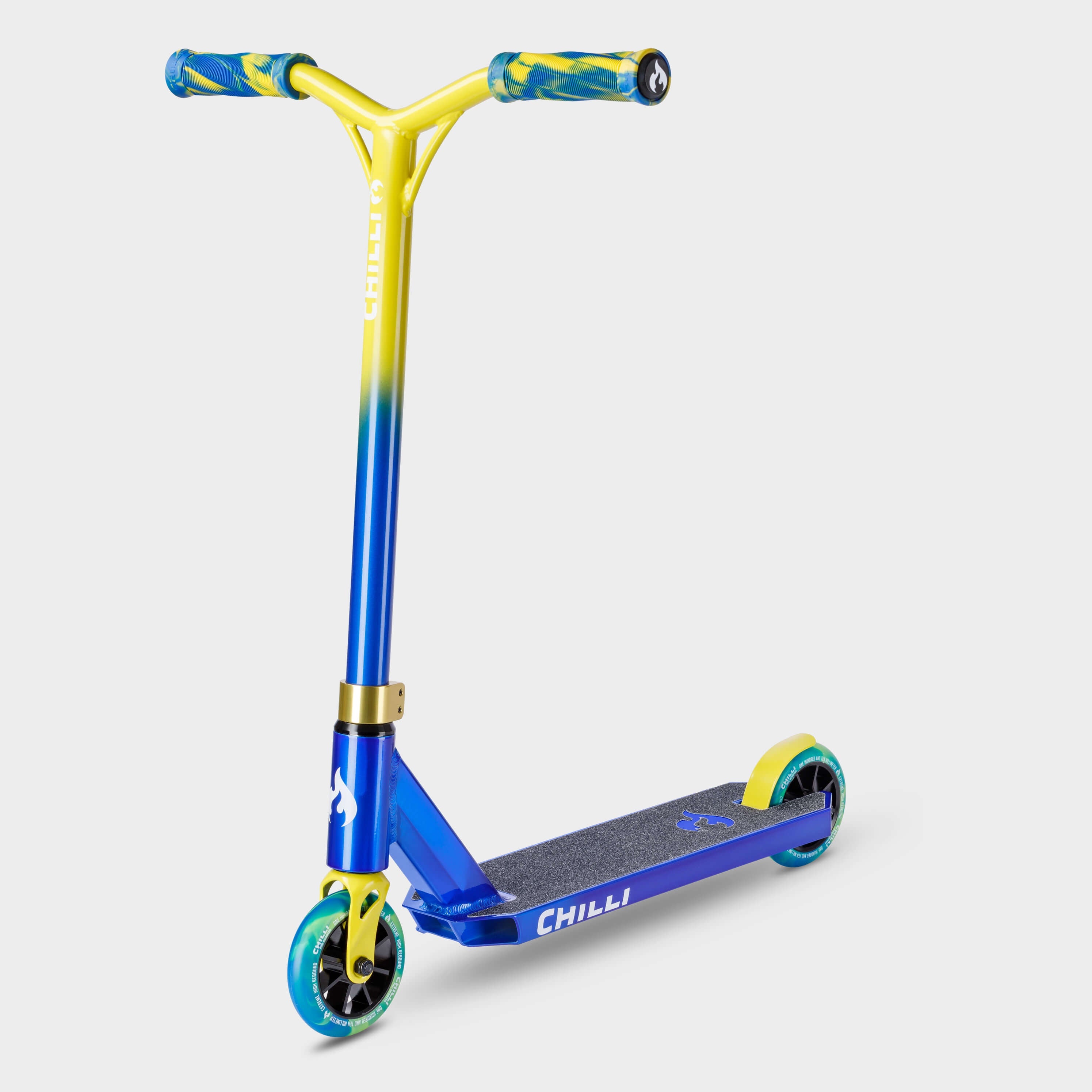 Chilli Base Jumpstart Stunt Scooter – Blue/Yellow, Ages 5–9