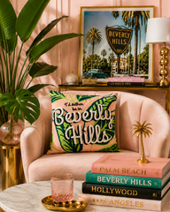 Beverly Hills Palm Needlepoint Cushion – Pink & Green, 45cm