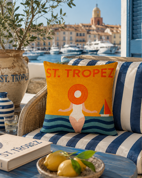 St. Tropez Palm Needlepoint Cushion – Riviera Design, 45cm