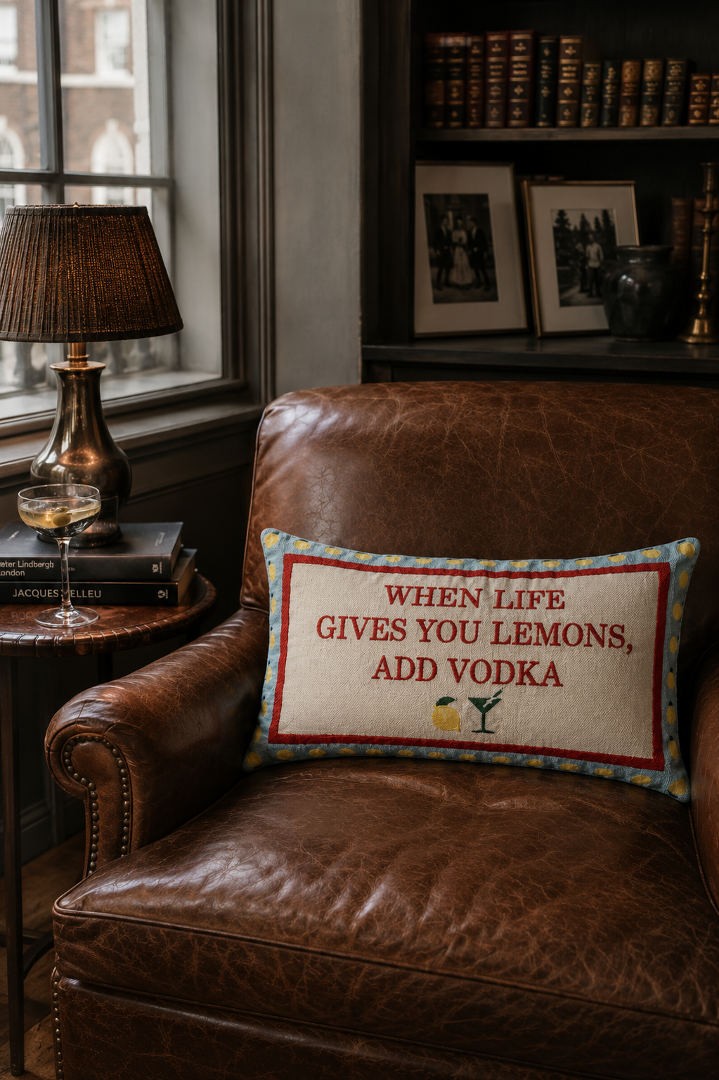 When Life Gives You Lemons, Add Vodka Cushion – 45cm, Green Velvet