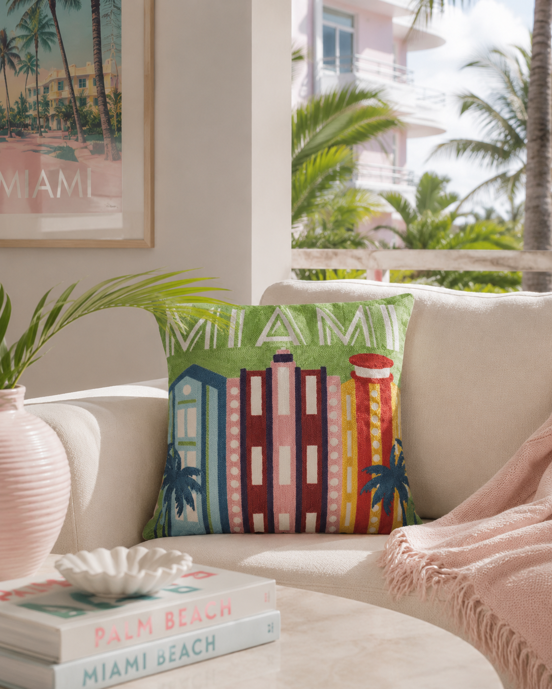 Miami Art Deco Needlepoint Cushion – 45cm, Velvet Back