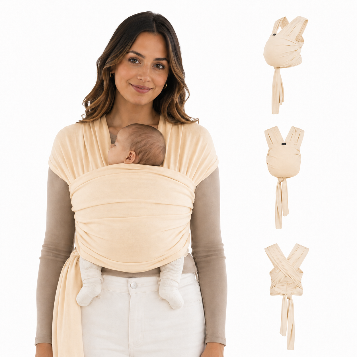 Organic Baby Wrap Carrier – Cream, Newborn Stretchy Sling