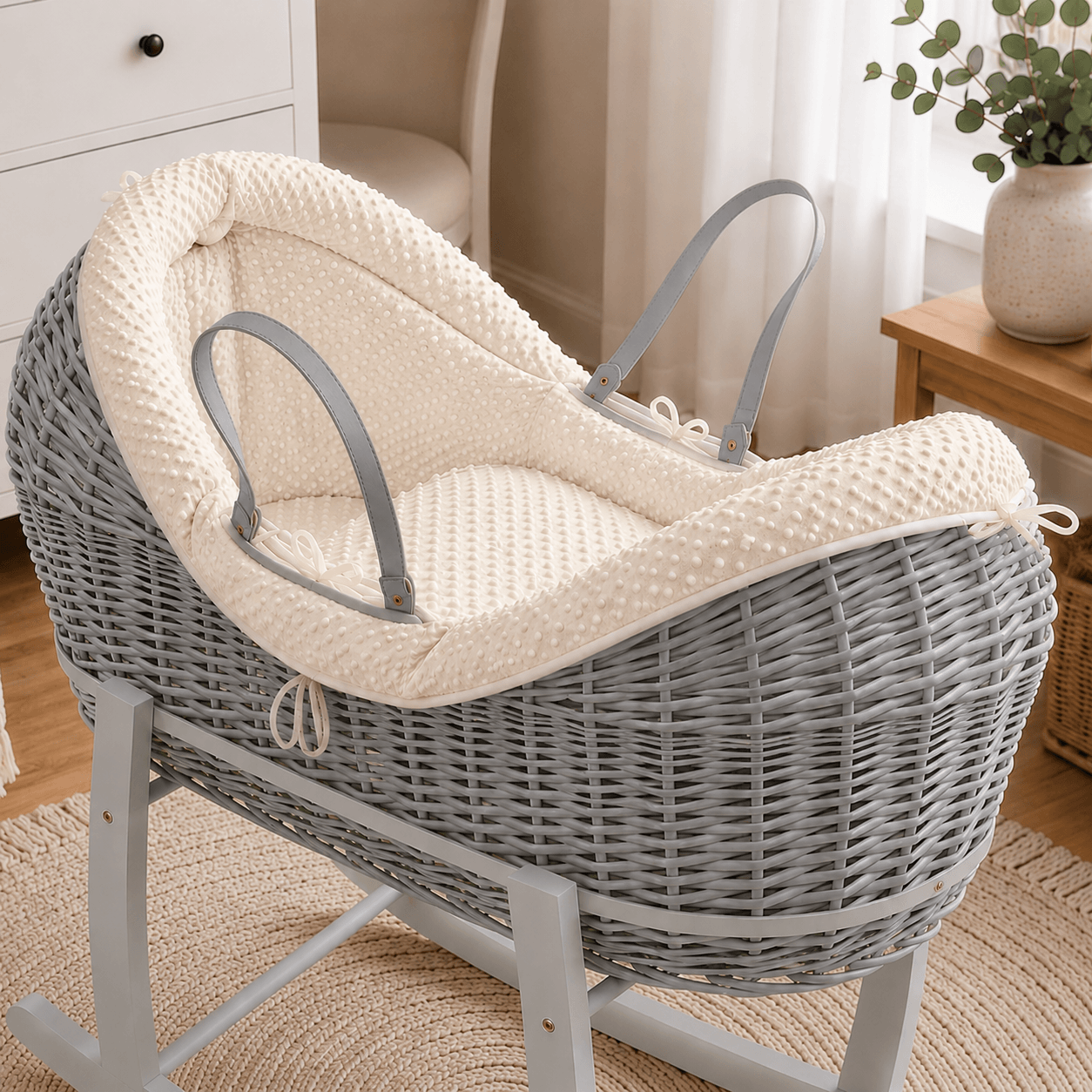 Wicker Deluxe Pod Moses Basket with Stand – Newborn Basket