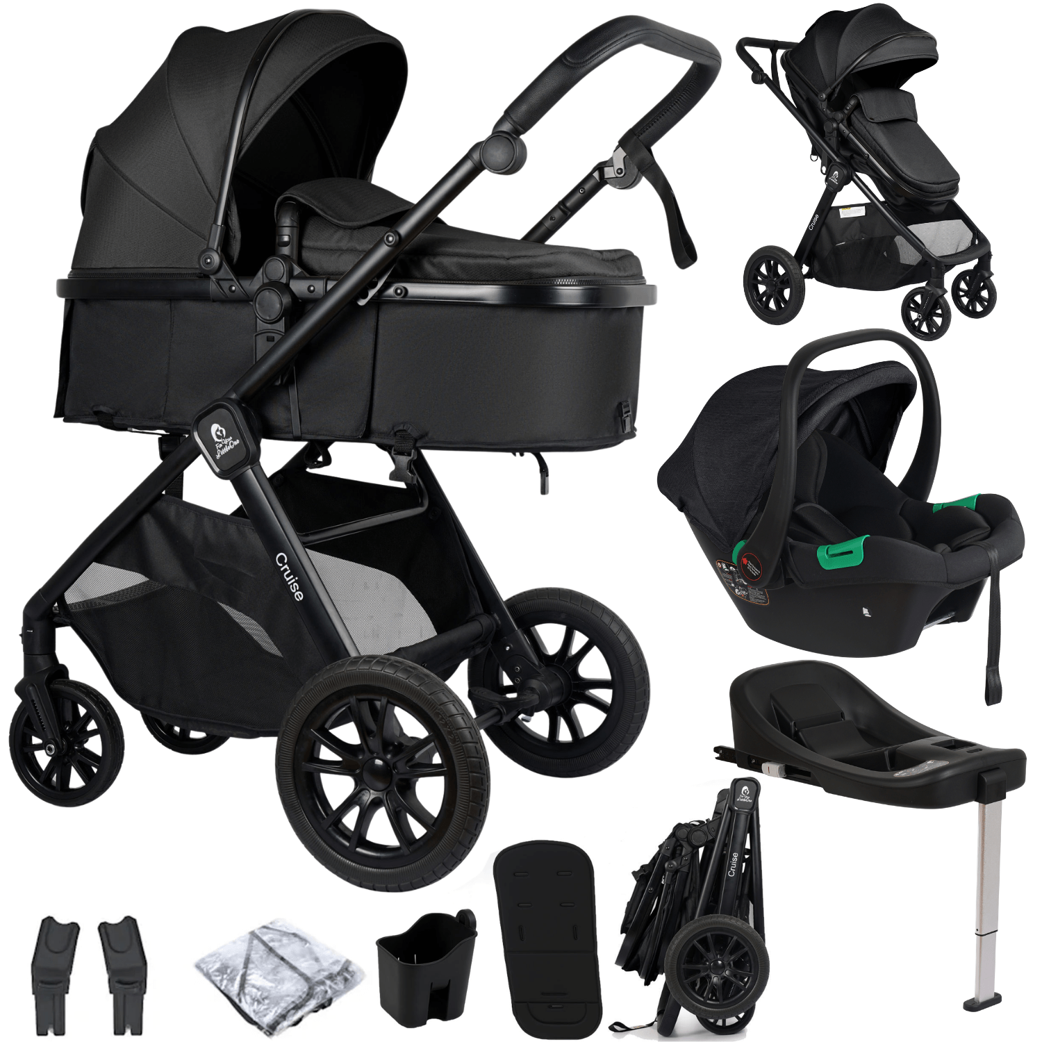 Cruise 3-in-1 Travel System with ISOFIX Base – Eclipse Black, Birth to 4 Years