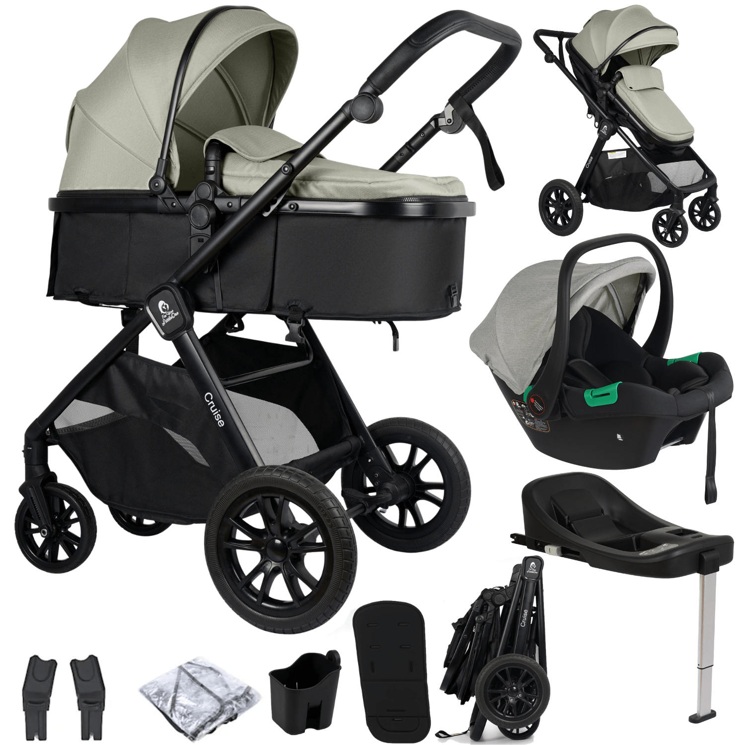 Cruise 3-in-1 Travel System with ISOFIX Base – Pebble Sage, Birth to 4 Years