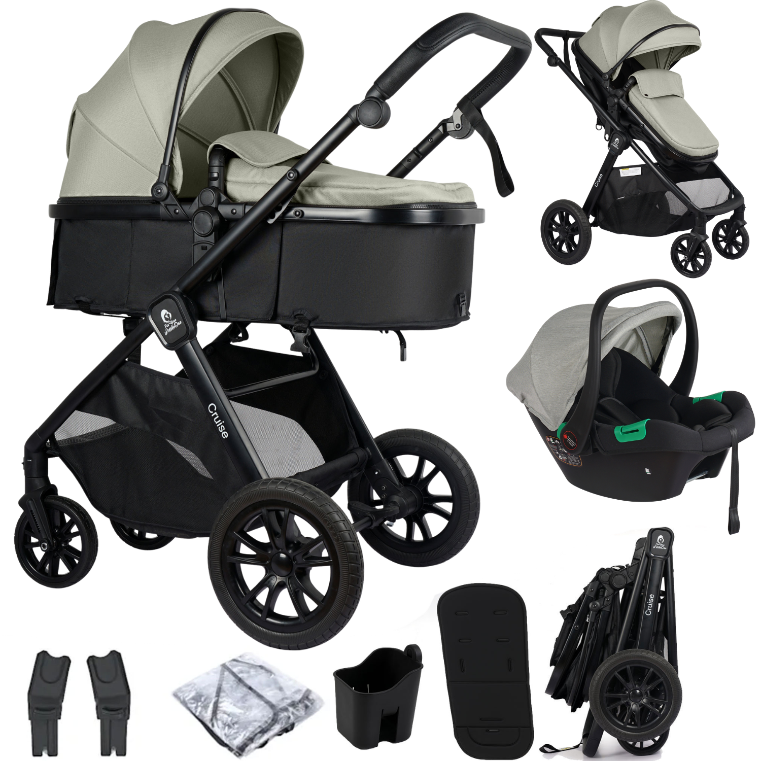 Cruise 3-in-1 Travel System with Car Seat – Pebble Sage, Birth to 4 Years