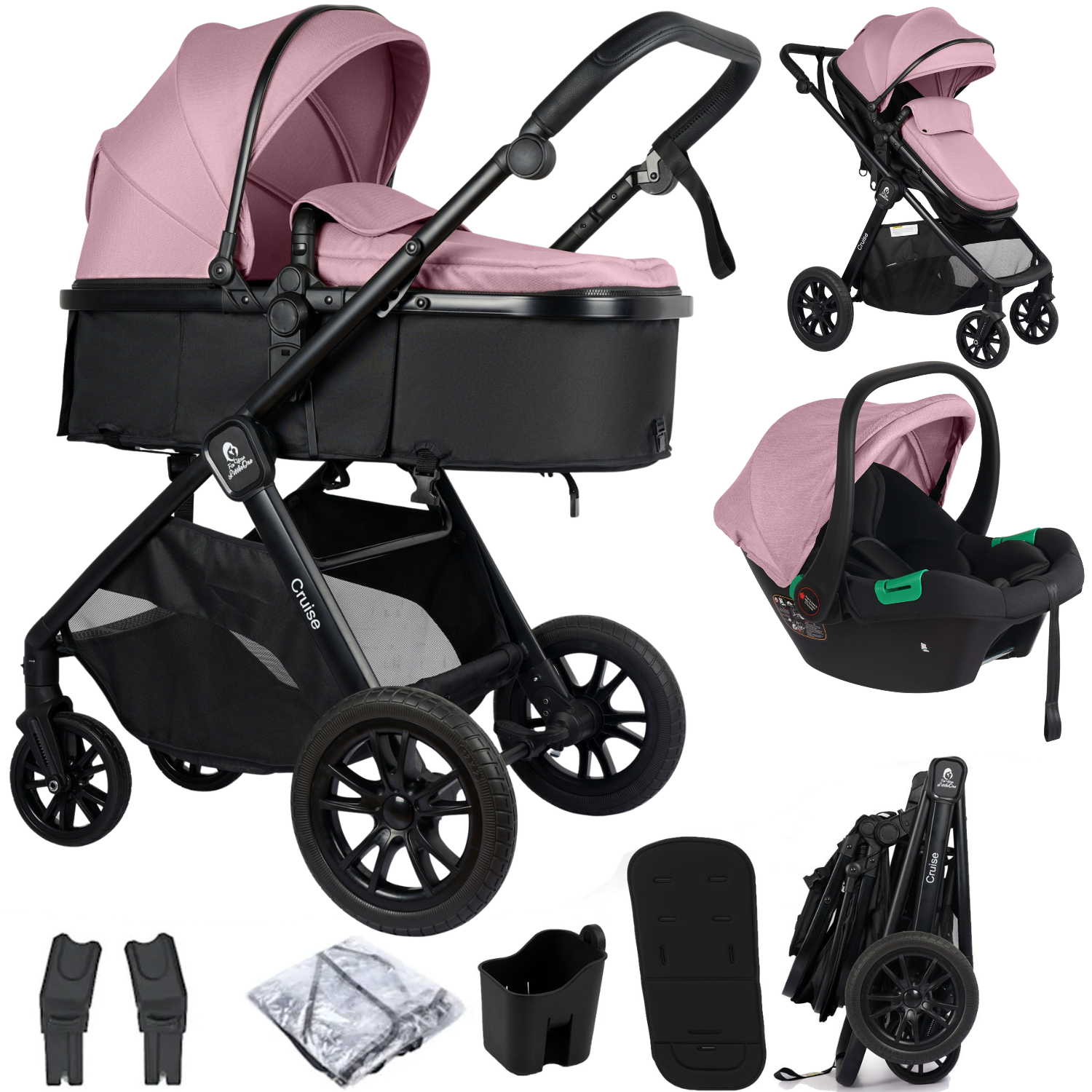 Cruise 3-in-1 Travel System with Car Seat – Blush Rose, Birth to 4 Years