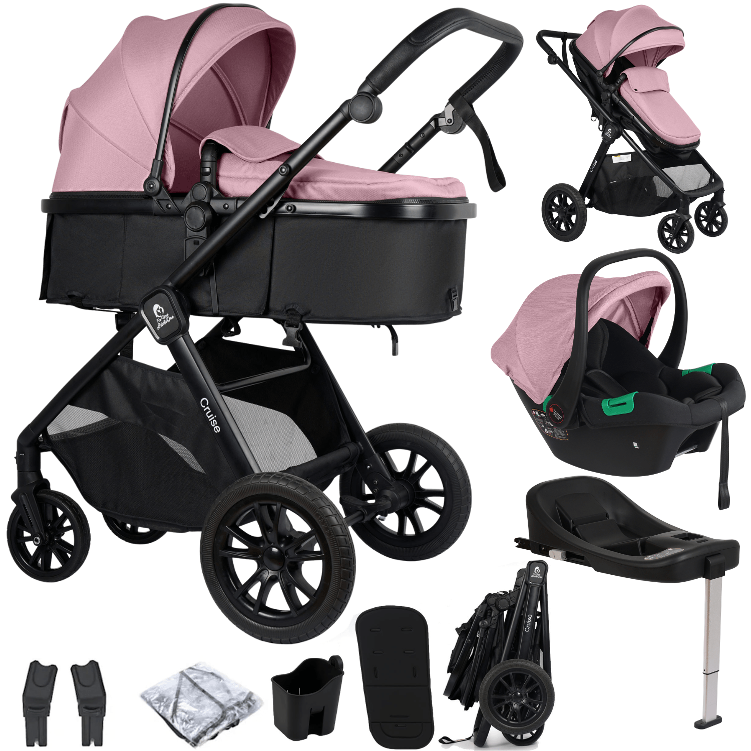 Cruise 3-in-1 Travel System with ISOFIX Base – Blush Rose, Birth to 4 Years