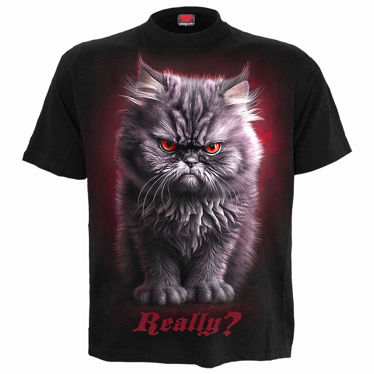 Spiral Anger Management Kids' Grumpy Cat T-Shirt, Black Cotton