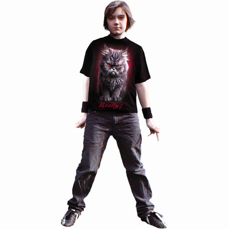 Spiral Anger Management Kids' Grumpy Cat T-Shirt, Black Cotton, image 2