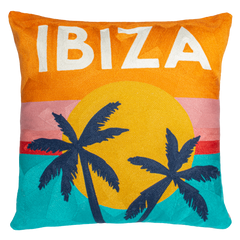Ibiza Sunset Needlepoint Cushion – 45cm, Pink Velvet Back
