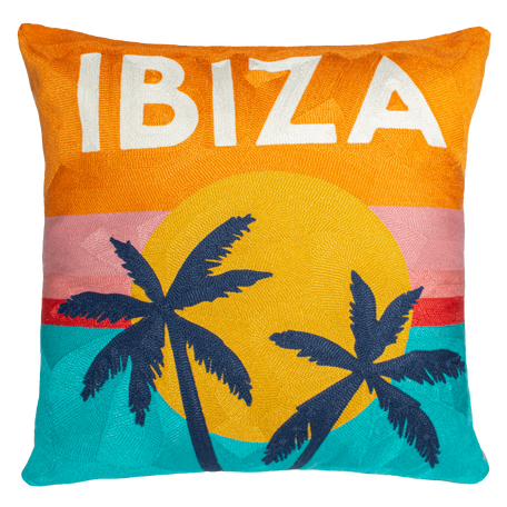 Ibiza Sunset Needlepoint Cushion – 45cm, Pink Velvet Back